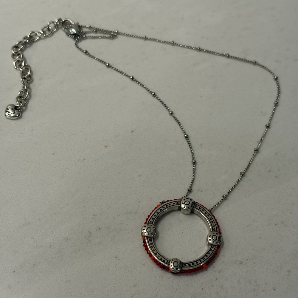 Brighton Silver-Tone Circle Necklace with Red Beads